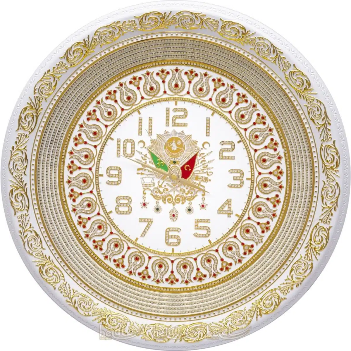 56cm Osmanlı Armalı Lale Motifli Daire Duvar Saati Saatler
