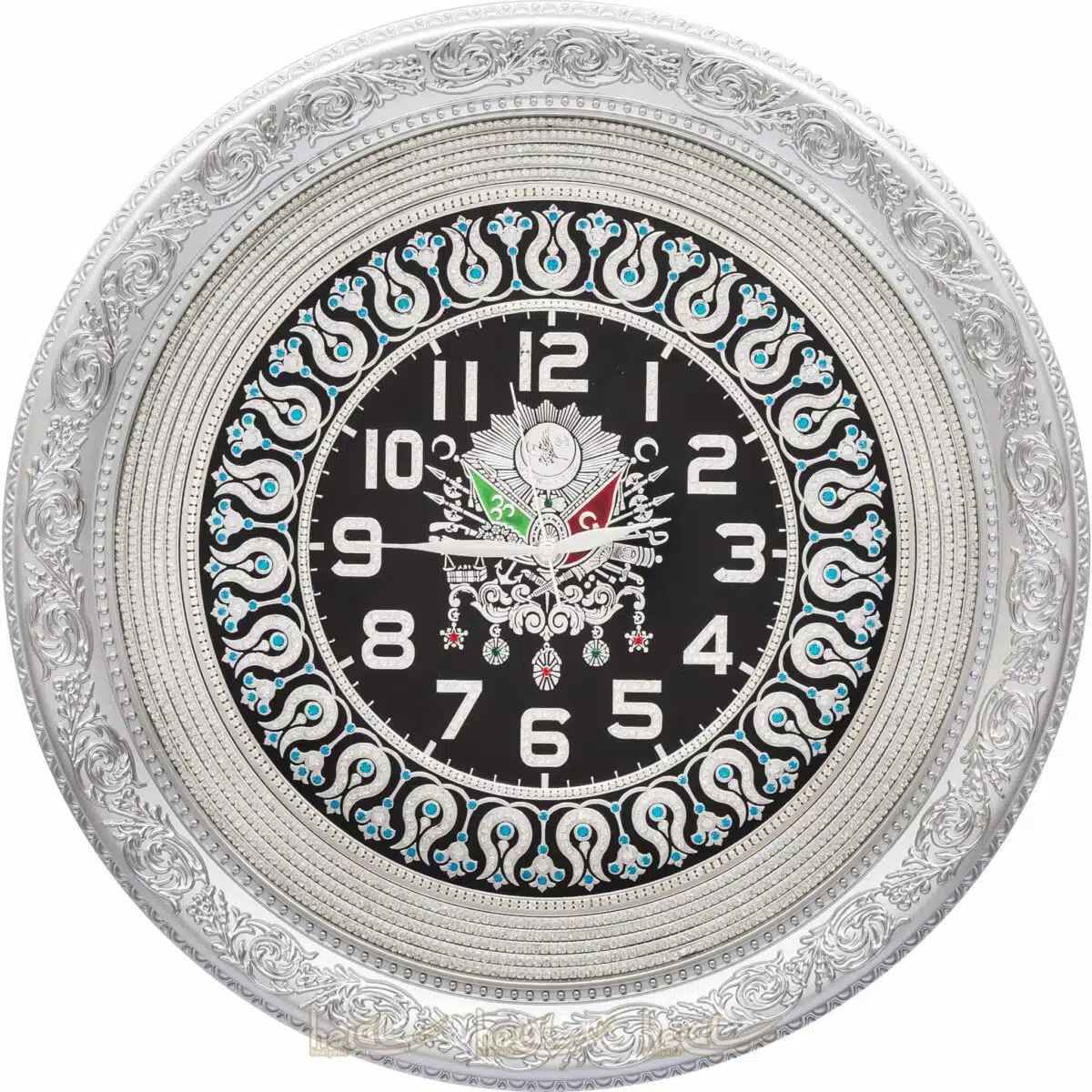 56cm Osmanlı Armalı Lale Motifli Daire Duvar Saati Saatler