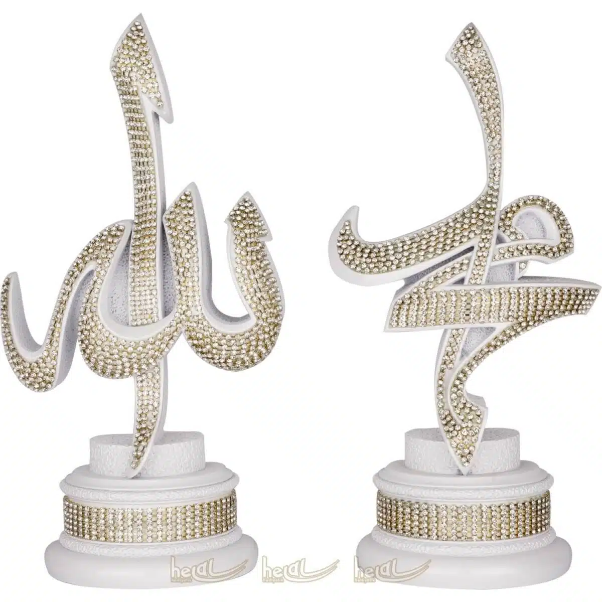 Allah cc. – Muhammed sav. Lafzı Kristal Taşlı 2’li Biblo Takımı (11×22 cm) Biblolar
