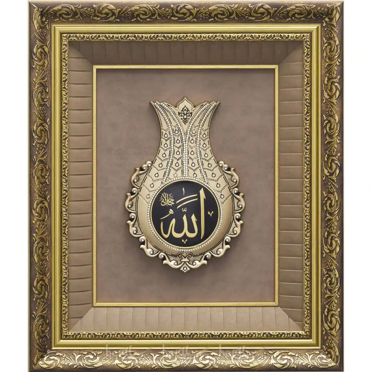 50x60cm Lale İsmi Celil Allah c.c. Yazılı Taşlı Lüks Çerçeve Tablo Ayetli Laleler