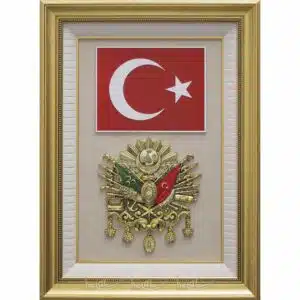 71x94cm Büyük Osmanlı Arması Tuğrası – Türk Bayrağı Çerçeveli Lüks Tablo Osmanlı Tabloları