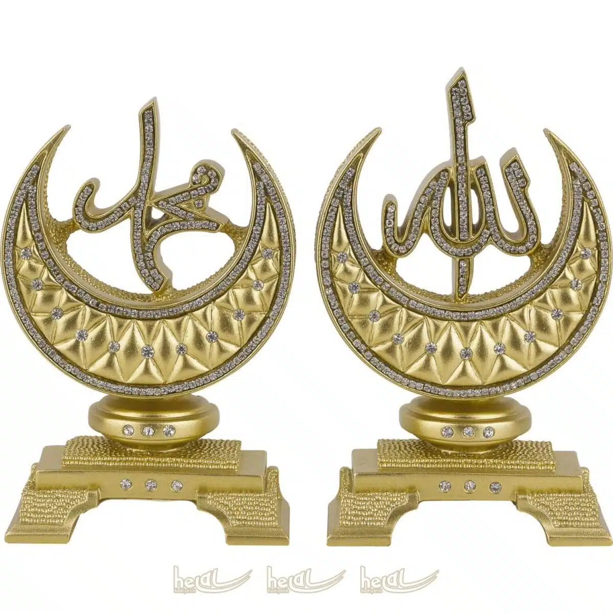Orta Boy Hilalli Allah cc. Muhammed sav. Lafzı 2′ li Biblo Seti Kristal Taşlı Dini Hediyeler ( 10×17 cm ) Biblolar