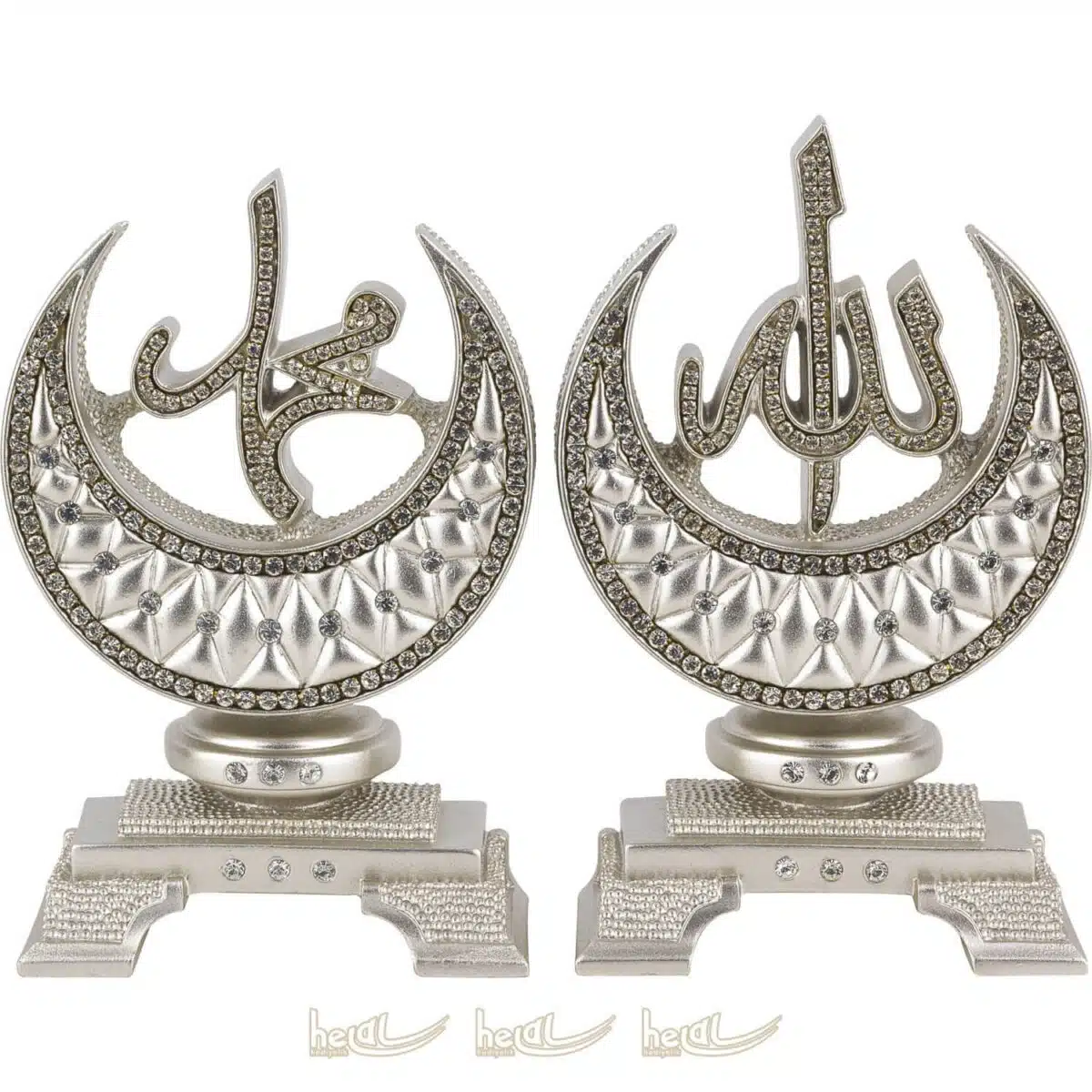 Orta Boy Hilalli Allah cc. Muhammed sav. Lafzı 2′ li Biblo Seti Kristal Taşlı Dini Hediyeler ( 10×17 cm ) Biblolar