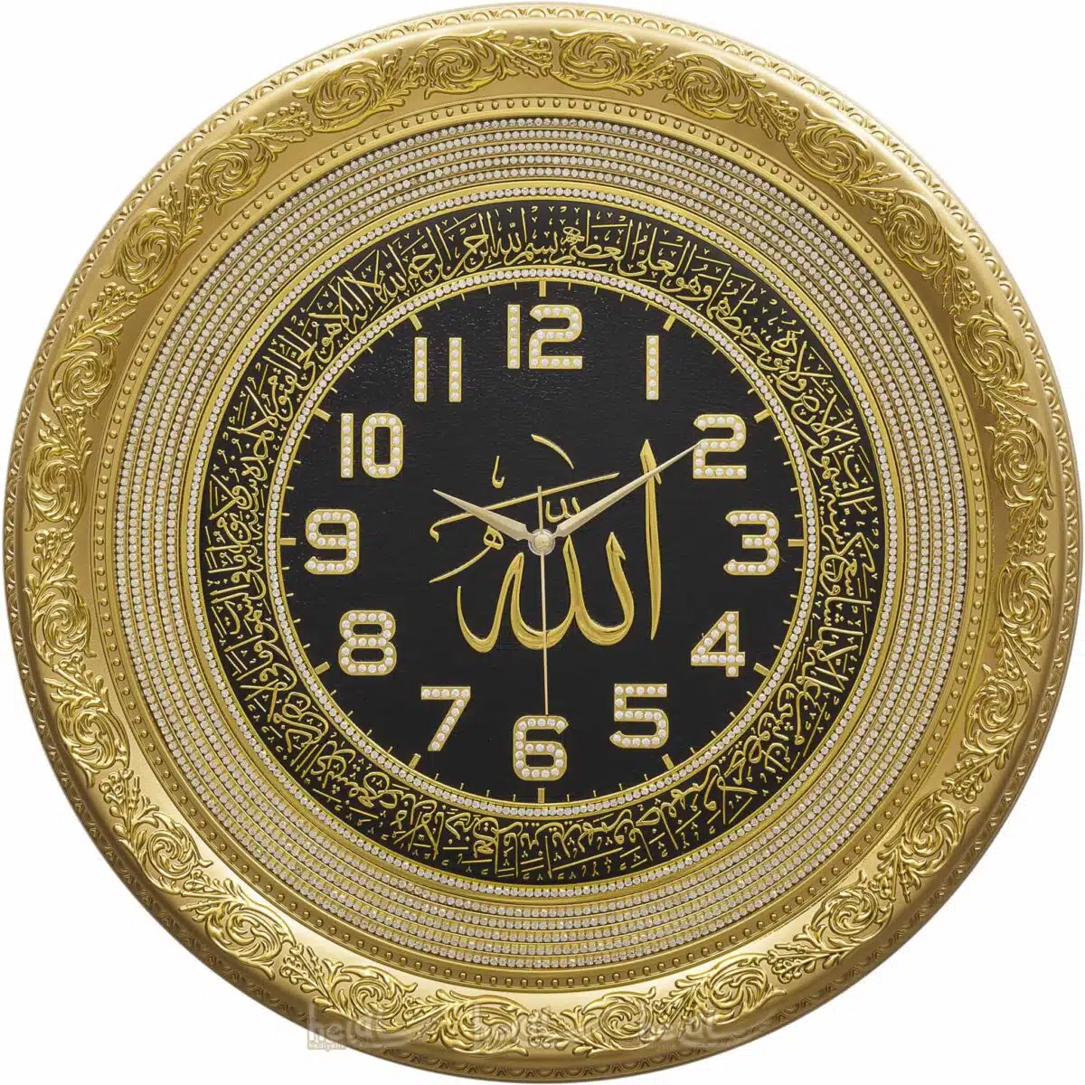 56cm Büyük Lüks Taşlı Allah cc.- İsmi Celil Lafzlı Daire Duvar Saati Tablo Saatler