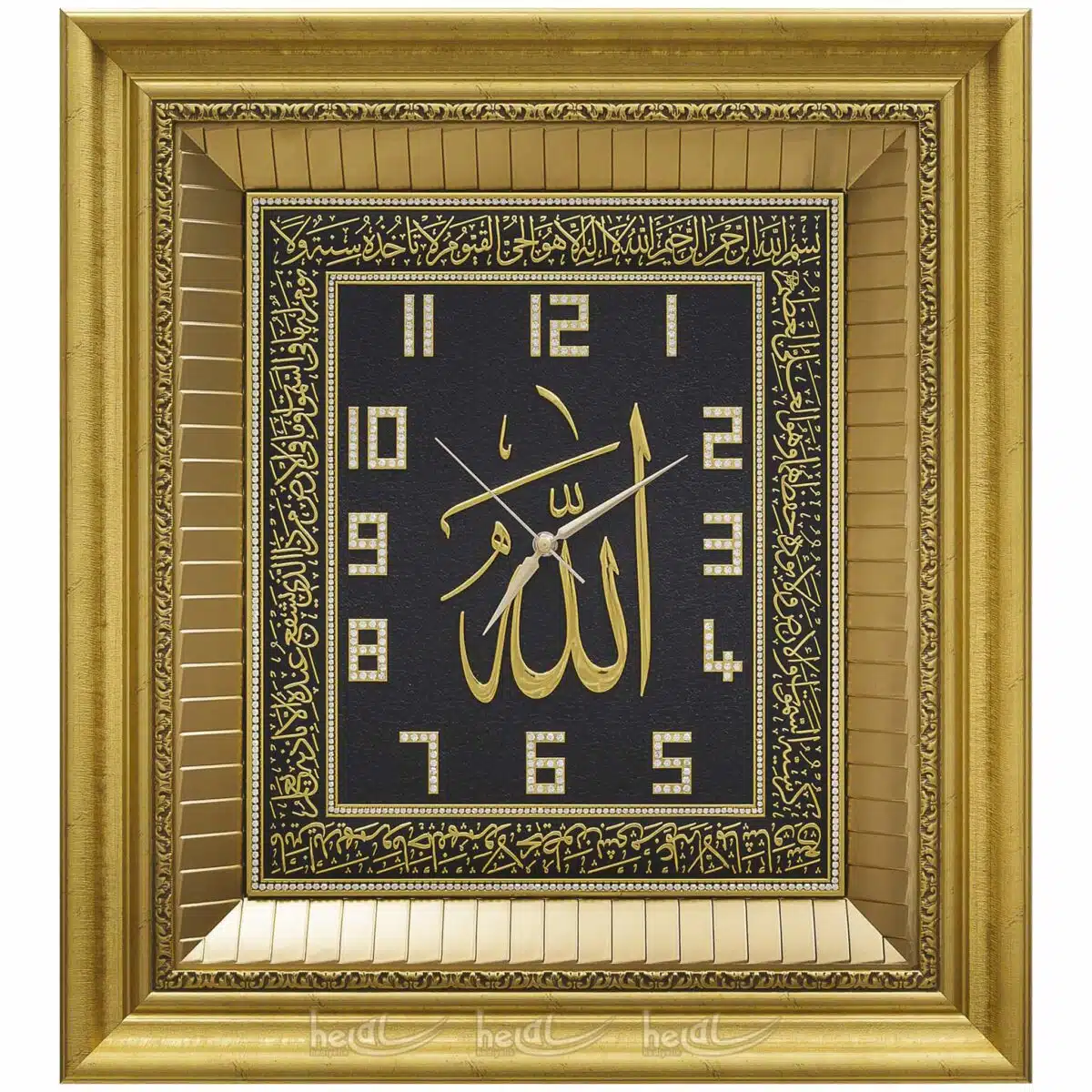 54x60cm Büyük Lüks Taşlı Ayetel Kürsi ve Allah cc. Lafzlı Duvar Saati Tablo Saatler