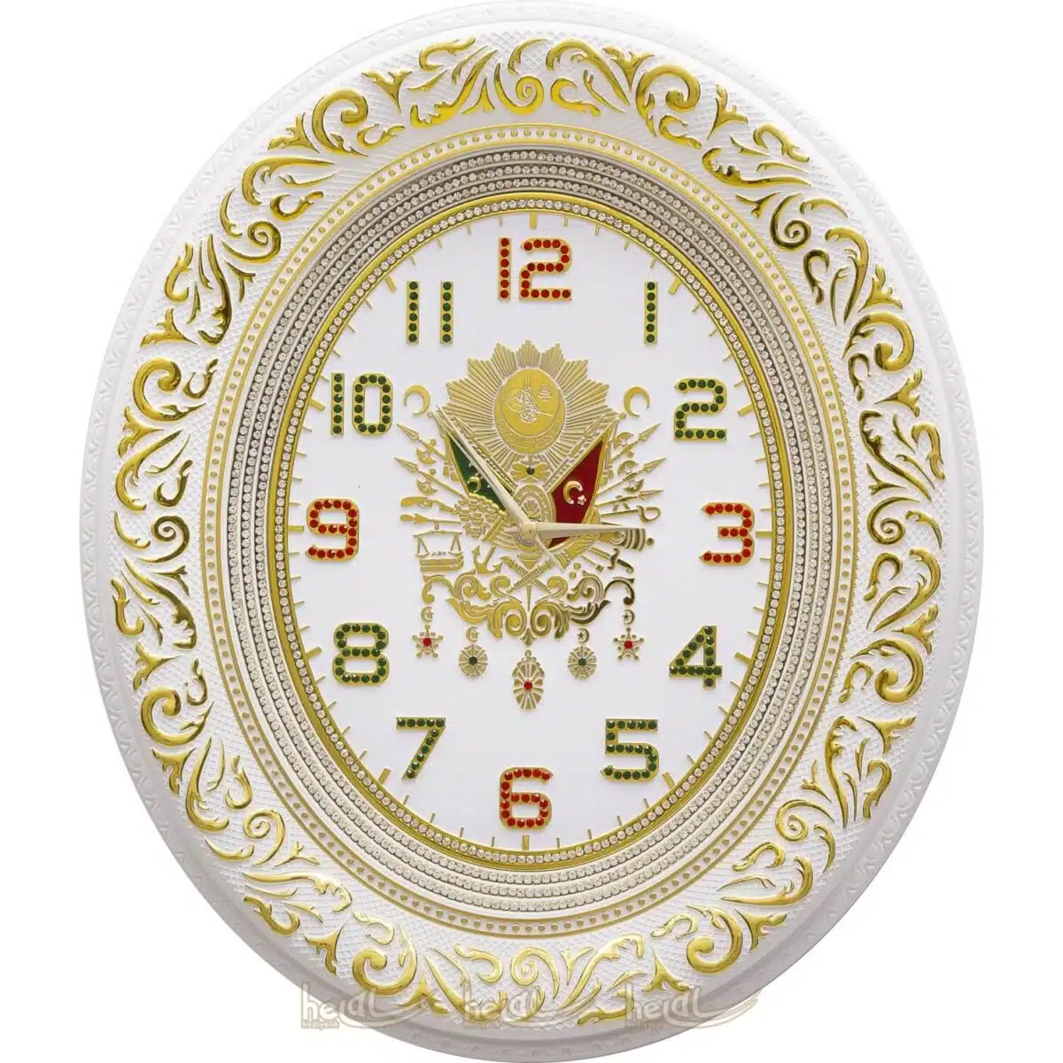 44x51cm Lüks Taşlı Osmanlı Devlet Armalı Tuğra Duvar Saati Tablo Saatler