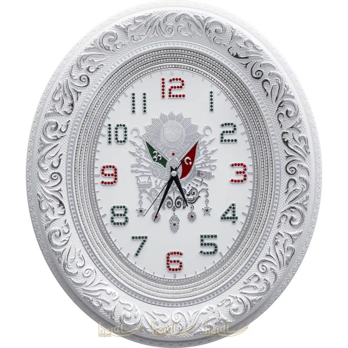44x51cm Lüks Taşlı Osmanlı Devlet Armalı Tuğra Duvar Saati Tablo Saatler