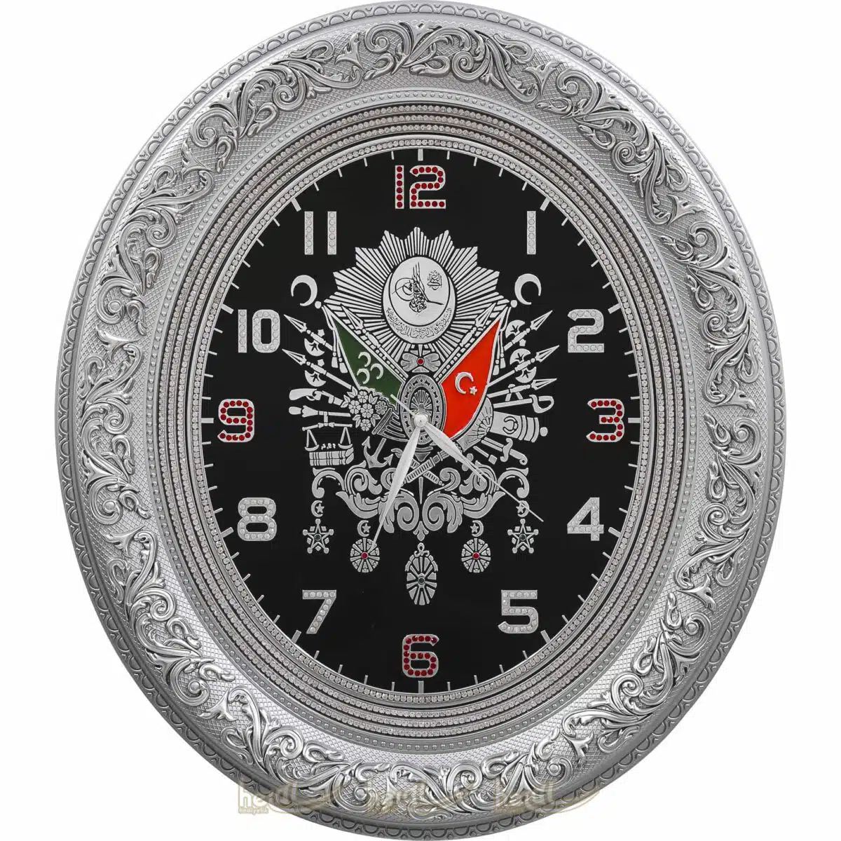 52x60cm Büyük Lüks Taşlı Osmanlı Devlet Armalı Tuğra Duvar Saati Tablo Saatler