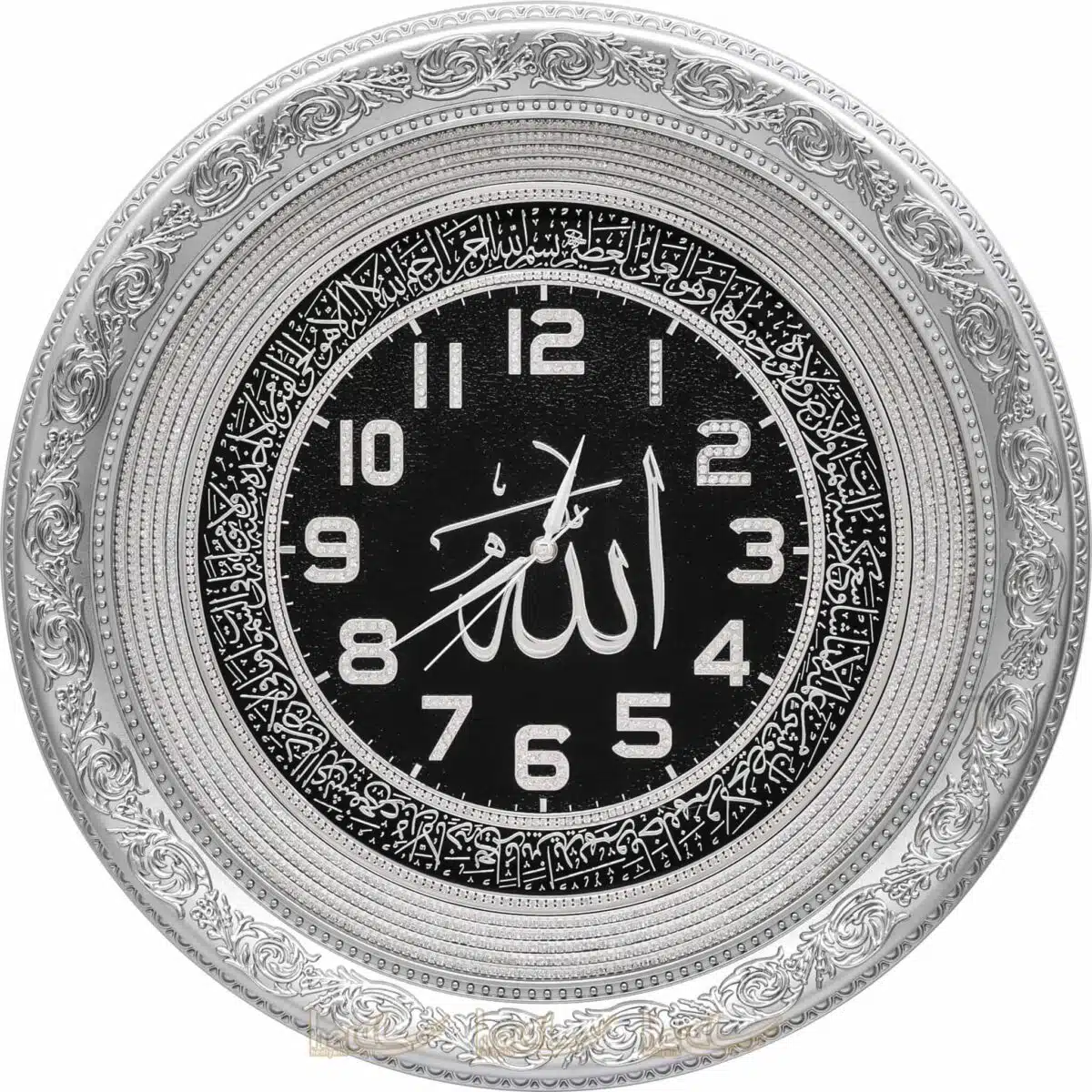 56cm Büyük Lüks Taşlı Allah cc.- İsmi Celil Lafzlı Daire Duvar Saati Tablo Saatler