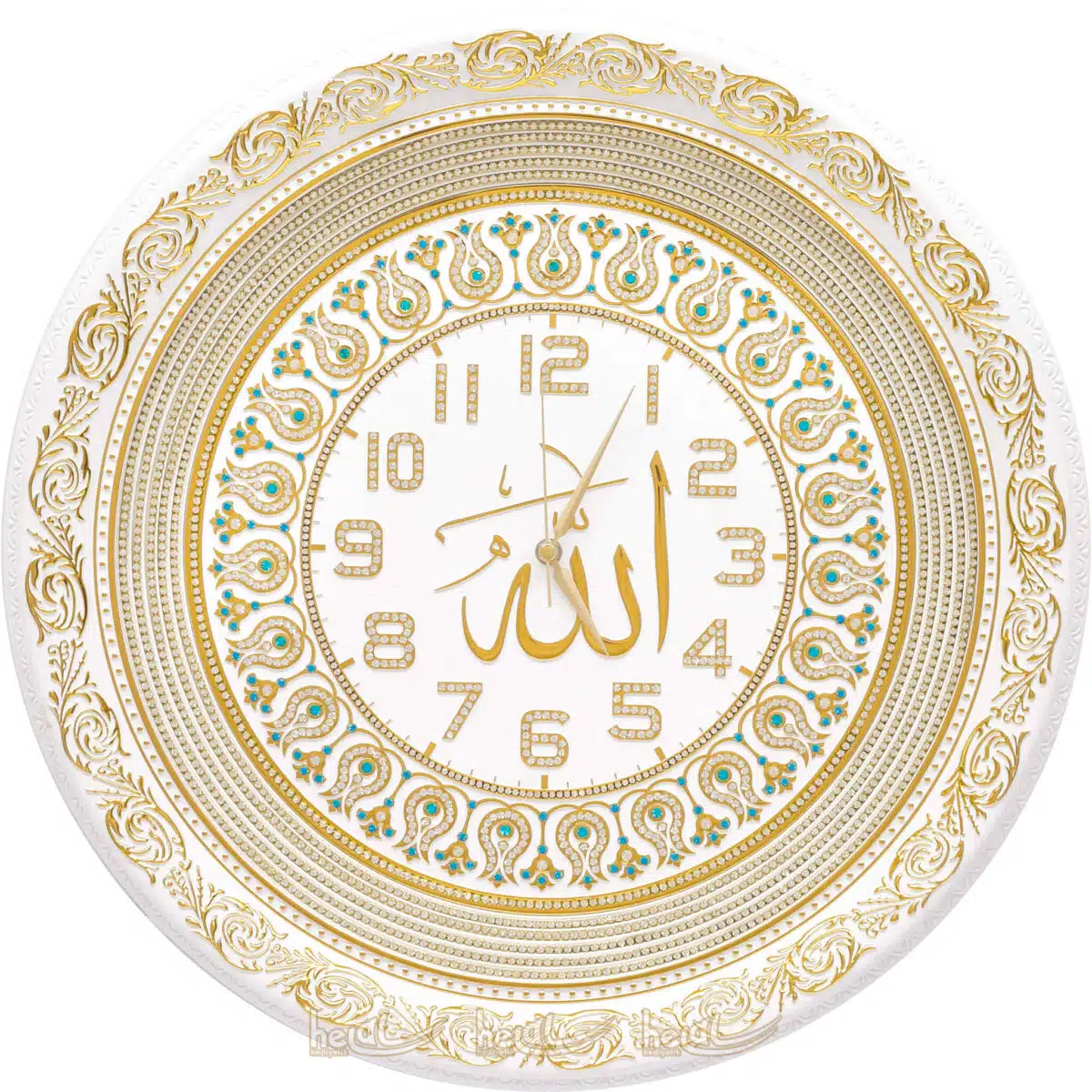 56cm Allah Yazılı İsmi Celil Lafızlı Lale Motifli Daire Duvar Saati Saatler