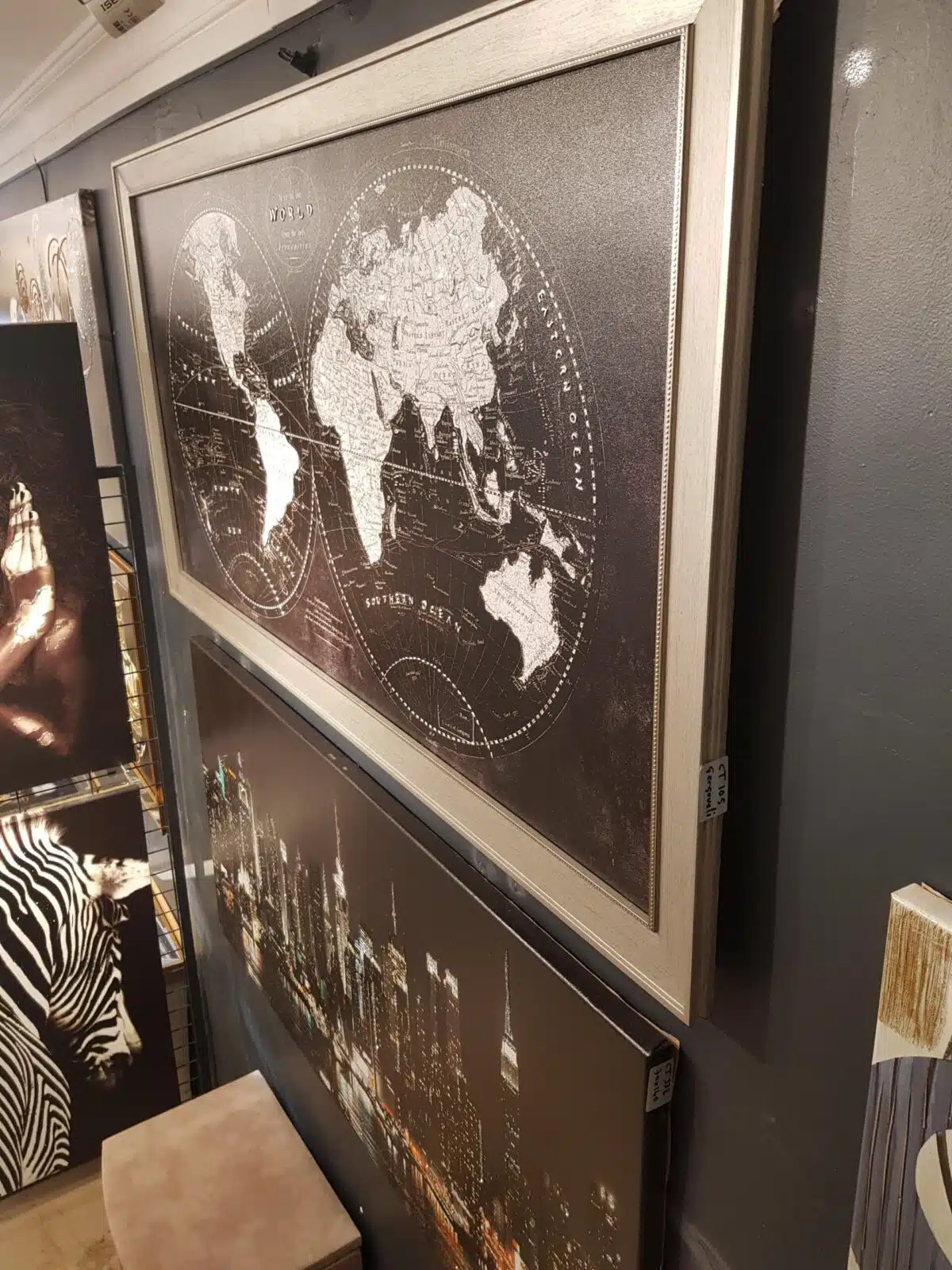 80X150CM Çerçeveli Dünya Haritası Kanvas Simli Lüks Tablo Dekoratif