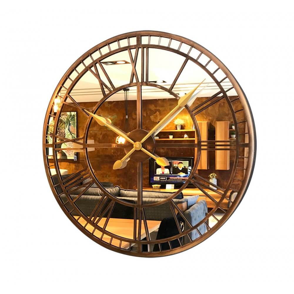 60 cm Aynalı Eskitme Metal Lüks Duvar Saati Saatler